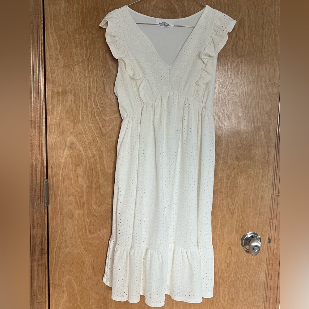 Kaileigh White Eyelet Mini Dress with Ruffles